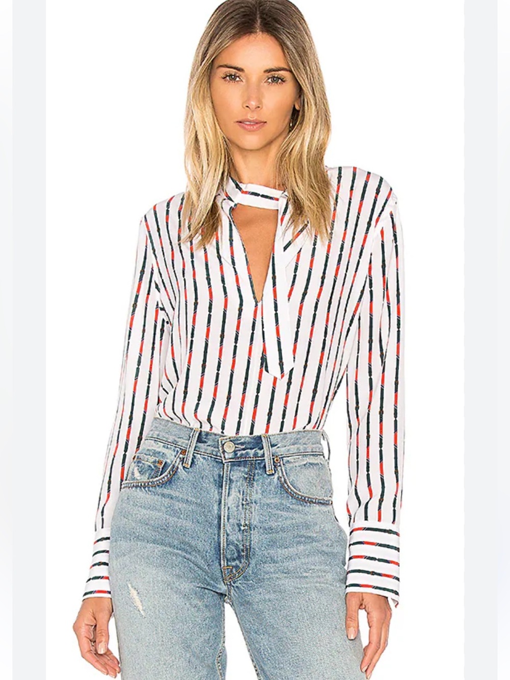 Equipment Womens Janelle Stripe Long Sleeve Silk Blouse Top Sz Large Chic